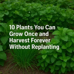 Illustration of 10 perennial plants you can grow once and harvest forever for a low-maintenance garden.